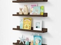 WooDinzo Floating Shelves for Nursery Books Set of 4, 24 Inches Long Wood Photo Picture Ledge Shelf with Lip, Rustic Wall Shelf for Kids Bedroom Bathroom Living Room Office Frames (Brown)
