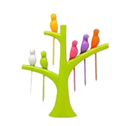 Yanmai Bird Plastic Fruit Fork Pack with Stand - Multicolor, 12-Pieces for Fun & Easy Serving (Pack of 1)