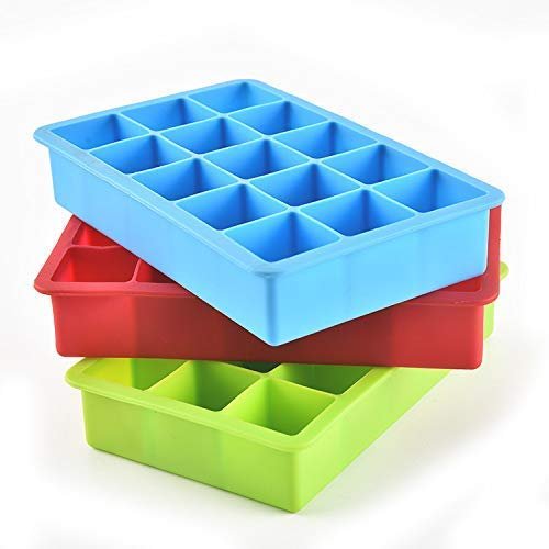 Zollyss Ice Cube Trays, 2 Pack Large Silicone Molds, Easy-Release 15-Ice Each Tray Makes 30 Cubes, Stackable Flexible, Multicolor