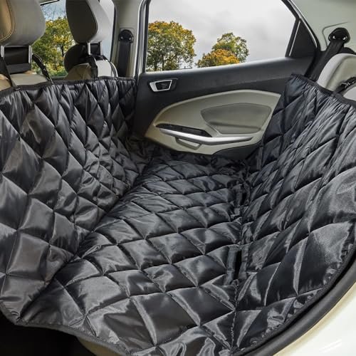 amazon basics Pet Car Seat Cover | Non-Slip | Travel Hammock with Headrest Straps for Anchors | Material Polyester | for Sedan & SUV Cars | Black