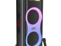 boAt New Launch PartyPal 600 Party Speaker, 220W Signature Sound, Dynamic Pixels, Animated Text Display, App Support, UHF Wireless Microphone, Colorful LEDs,7hrs Battery & Guitar Input(Premium Black)