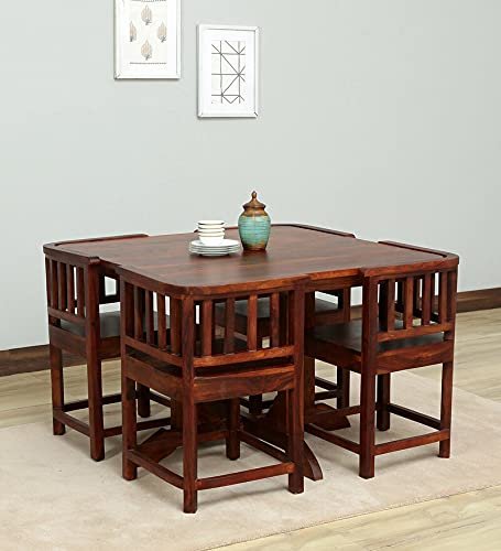 wopno Furniture Pure Sheesham Solid Wood 4 Seater Dining Table for Living Room Home Hall Hotel Dinner Restaurant Wooden Dining Table Dining Room Set Home & Kitchen (Honey Oak, 4 Seater)