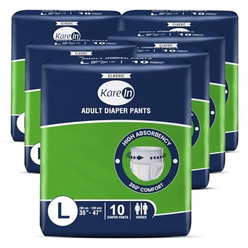 KareMed Adult Diaper Pants for Incontinence, Large, Waist Size 90-120 cm (35"-47")-Pack of 6 (60 Count)