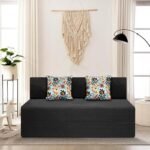 SOFA SANCTUARY 2-Person Sofa Cum Bed Jute Fabric- Washable Cover- Including 2 Cushion - 4' X 6' Ft (Black Color) Perfect for Home & Office for Guests