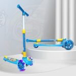 Kidsmate Speedy Kick Scooter for Kids (ISI Certified) with LED Wheel Lights, Height Adjustable Handlebar & Foldable Design & Rear Brakes for Kids of Age 3+ Years (Blue)