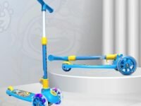 Kidsmate Speedy Kick Scooter for Kids (ISI Certified) with LED Wheel Lights, Height Adjustable Handlebar & Foldable Design & Rear Brakes for Kids of Age 3+ Years (Blue)