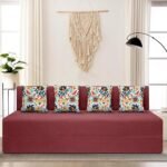 SOFA SANCTUARY 4-Person Sofa Cum Bed Jute Fabric- Washable Cover- Including 4 Cushion - 6' X 6' Ft (Red Color) Perfect for Home & Office for Guests