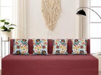 SOFA SANCTUARY 4-Person Sofa Cum Bed Jute Fabric- Washable Cover- Including 4 Cushion - 6' X 6' Ft (Red Color) Perfect for Home & Office for Guests