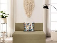 SOFA SANCTUARY 1-Person Sofa Cum Bed Jute Fabric- Washable Cover- Including 1 Cushion - 3' X 6' Ft (Golden Color) Perfect for Home & Office for Guests