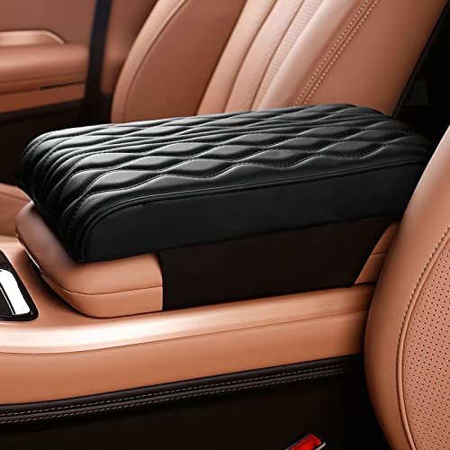 FANRUIQI Universal Model of Car Center Console Cover，Leather Memory Foam Car Armrest Pad，Leather Auto Armrest Cover Protector for Most Vehicle, SUV, Truck, Car (Black)