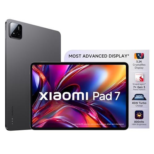 Xiaomi Pad 7 |Qualcomm Snapdragon 7+ Gen 3 |28.35cm(11.16") Display |8GB, 128GB |3.2K CrystalRes Display |HyperOS 2 |68 Billion+ Colours |Dolby Vision Atmos |Quad Speakers |Wi-Fi 6 |Graphite Grey