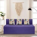 SOFA SANCTUARY 3-Person Sofa Cum Bed Jute Fabric- Washable Cover- Including 3 Cushion - 5' X 6' Ft (Purple Color) Perfect for Home & Office for Guests