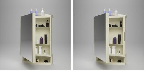 Happer Plastic Premium Multipurpose Wall Mounted Storage Cabinet with Mirror, Prime Look (Ivory) (Pack of 2)