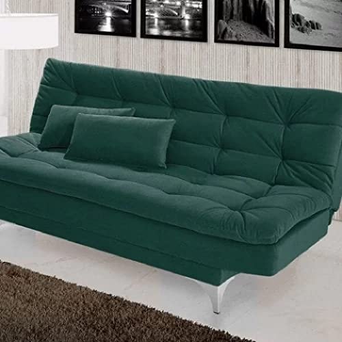 AMATA Eagle 3 Seater Sofa Cum Bed Green Suede Velvet Fabric with Two Cushions Perfect for Home Living Office Room and Guests (Green, Medium)(3 Year Warranty)