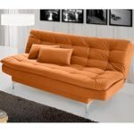 AMATA Eagle 3 Seater Sofa Cum Bed Orange Suede Velvet Fabric with Two Cushions Perfect for Home Living Office Room and Guests (Orange 2, Medium)(3 Year Warranty)