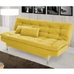 AMATA Eagle 3 Seater Sofa Cum Bed Yellow Suede Velvet Fabric with Two Cushions Perfect for Home Living Office Room and Guests (Yellow, Medium)(3 Year Warranty)