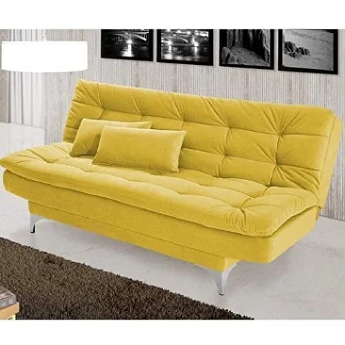 AMATA Eagle 3 Seater Sofa Cum Bed Yellow Suede Velvet Fabric with Two Cushions Perfect for Home Living Office Room and Guests (Yellow, Medium)(3 Year Warranty)