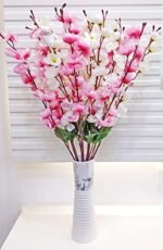 ARTSY® Artificial Flowers Bunch for Decoration Cherry Blossom, Ideal for vase, Home, Office Decor, Gifts, Craft, Artificial Plants for Decoration, Without vase, White Pink, Combo, 2 Pieces