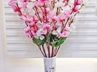 ARTSY® Artificial Flowers Bunch for Decoration Cherry Blossom, Ideal for vase, Home, Office Decor, Gifts, Craft, Artificial Plants for Decoration, Without vase, White Pink, Combo, 2 Pieces