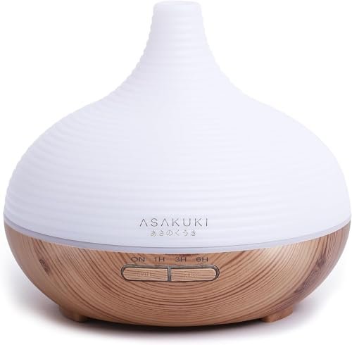 ASAKUKI 300ml Essential Oil Diffuser, Premium 5 In 1 Ultrasonic Aromatherapy Scented Oil Diffuser Vaporizer Humidifier, Timer and Auto-Off, 7 LED Light Colors-Yellow,Plastic