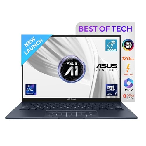 ASUS Zenbook 14,Intel Core Ultra 7 (Series 2),Thin & Light(Intel Arc iGPU/32GB/1TB/3K OLED Touch screen/14/120Hz/Windows 11/M365 Basic (1Year)*/Office Home 2024/Ponder Blue/1.28 kg) UX3405CA-PZ163WS