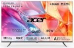 Acer 109 cm (43 inches) Super Series 4K Ultra HD Smart QLED Google TV AR43QDXGU2875AT (Black)