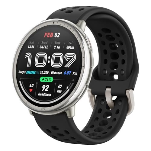 Amazfit Active 2 44mm AMOLED Smart Watch, Built in GPS, 10day Battery, 5ATM Water Resistant, for iOS & Android, Accurate Readings, 2000 Nits Bright, 160+ Sports Mode, Sleep Monitor, Black Silicone