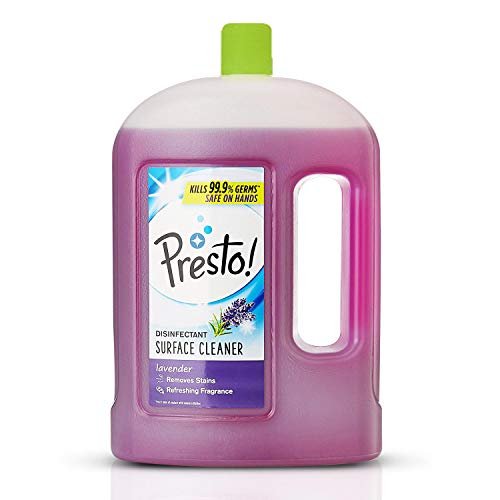 Amazon Brand - Presto! Disinfectant Surface & Floor Cleaner Liquid | Lavendar | 2 Litre | 1 Can | Kills 99.9% Germs | Removes Stains | Safe On Hands