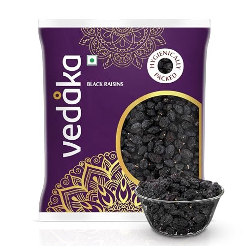 Amazon Brand - Vedaka Black Raisins | Seedless | 500 G | Premium Kali Kishmish | Kali Draksh | Dry Fruits | Flavourful & Delicious Snack | Source Of Potassium & Dietary Fibre | Ambient Temperature
