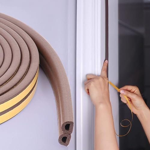 Apidian D Shape Self-Adhesive EPDM Sealing Strip Rubber Window Sealing Strips Door Sealing Strip Home Door Sound proofing Self-Adhesive Gap Sealing Tape (Brown)