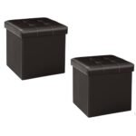 B FSOBEIIALEO Storage Ottoman Small Cube Footrest Stool Seat Faux Leather Toy Chest Brown 12.6"X12.6"X12.6" (2 Pack)