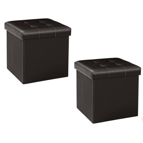 B FSOBEIIALEO Storage Ottoman Small Cube Footrest Stool Seat Faux Leather Toy Chest Brown 12.6"X12.6"X12.6" (2 Pack)