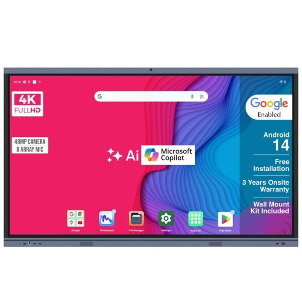 BIG VUE Pro 65 Inch Android 14 Smart Interactive Flat Panel (ADPM) Digital Board, 8 GB RAM 256 GB ROM, Ai-Copilot, 48MP Camera with Microphone, Multitouch Screen Display for Teaching & Office Use