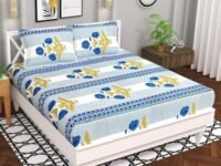 BSB HOME Microfiber 144 TC Aspire 2.O Collections Soft Breathable Wrinklefree Floral Printed Double Bedsheets with 2 Regular Size Pillow Covers, Color White & Blue Rose