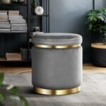 BULKWOOD Velvet Luxurious Sitting Stool with Footrest for Living Room and Bedroom, Sofa Side Stool, Wooden Small Ottoman Footrest Stool -Grey