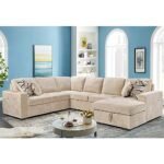 BURRAQUE Sectional L Sofa with Chaise, U Shape Sectional L Sofa, Oversized Sectional Sleeper Couch for Living Room Beige
