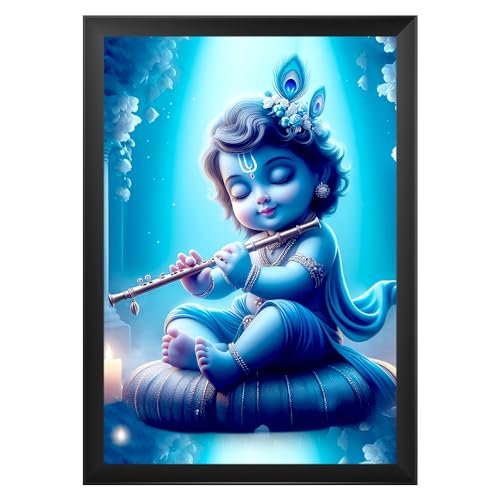 Baby Krishna Photo Frame | Shri Bal Gopal Painting for Pregnant Women | Kanha Ji Poster | Laddu Lord Makhan Chor | Walls Home Bedroom Living Room Decoration Gift (Design 11, 4x6 Inches)
