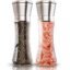 Beautiful Stainless Steel Salt and Pepper Grinder Set - Two 6 oz Refillable Salt & Pepper Shakers with Adjustable Coarse Mills - Easy Clean Ceramic Grinders with BONUS Silicone Funnel & Cleaning Brush