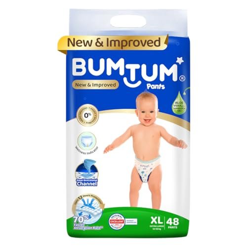 Bumtum Baby Diaper Pants, XL Size, 48 Count, Double Layer Leakage Protection Infused With Aloe Vera, Cottony Soft High Absorb Technology (Pack of 1)