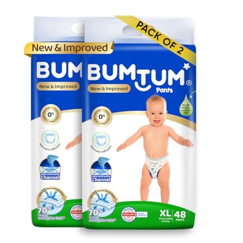 Bumtum Baby Diaper Pants, XL Size, 96 Count, Double Layer Leakage Protection Infused With Aloe Vera, Cottony Soft High Absorb Technology