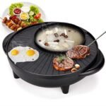 CREDLY Korean Style 2 In 1 Multifunctional Nonstick Electric Bbq Raclette Hotpot With Grill Pan (Black)., 1360 Watts