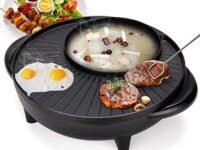 CREDLY Korean Style 2 In 1 Multifunctional Nonstick Electric Bbq Raclette Hotpot With Grill Pan (Black)., 1360 Watts
