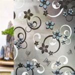 CVANU Privacy Window Film Printed Blue Flower Window Frosting Film Window Sticker Frosted Vinyl Sheets for Front Door/Bathroom/Sidelight/Small Windows, 12''x36'', Botanical