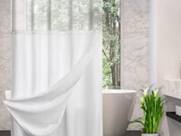 CYPL No Hooks Required Waffle Weave Shower Curtain with Snap in Liner-Hotel Grade Waterproof & Mesh Top Window Spa Like Bath Curtain Machine Washable Heavy Duty 71Wx74L (White)