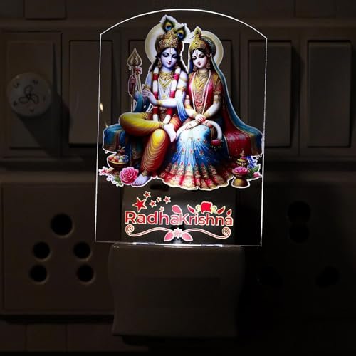 Cloudzy® 3D Design Printed Night Lamp Decorative UV Printed Light Photo LED Unique Lamp Single Color White Light for Temple, Home, Office & Gift… (RADHAKRISHNA)