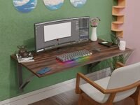 Compal Folding Wall Mounted Study Table, Office Table, Laptop Table, Folding Utility Table for Home Office Portable & Space-Saving Floating Desk (18.5X28.5 Inches Wall Mounted Table Brown)