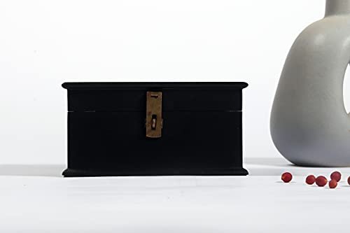 Contrast Living Jivam Wooden Square Decorative Hand Painted Jewellery Storage Antique Box (Black, 20x20x10 Cm)