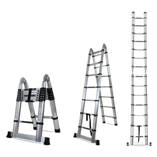 Corvids Portable and Compact 14.5 feet A Type Aluminium Telescopic Ladder with 14 Steps | 2-Year Warranty | for Household and Outdoor Use EN131 Certified (14.5 ft (4.4 m) - A Type)
