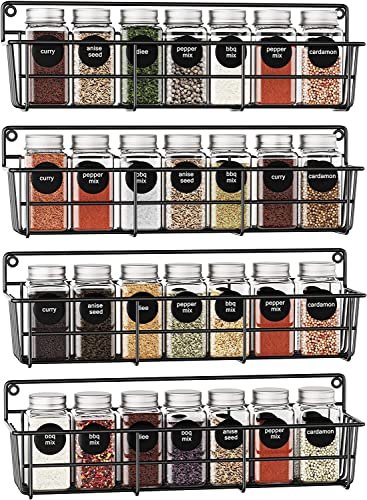 Craft Expertise Spice Rack Organizer,Hanging Spice Pantry Storage Floating Shelves Organization,4 Pack Space Saving Seasoning Organizer For Kitchen Cabinet,Door Or Bathroom,Black (Iron,Wall Mounted)