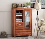 Credenza Wood Book Shelf for Home Library|Wooden Bookshelf Cabinet with Glass Door Drawer Storage|Home Kitchen Furniture| Crockery Cabinet|Books Rack for Shelves|Bookcases,Honey